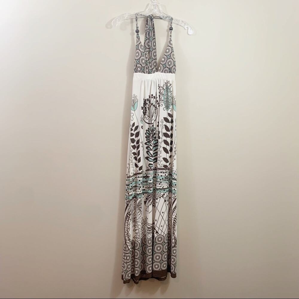 Vintage Y2K Forever 21 Floral Cream/Brown Halter Maxi Dress
